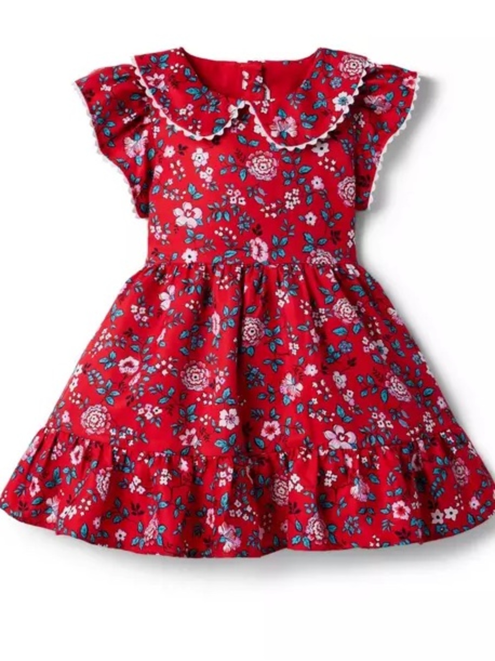 Janie and Jack Red Floral Dress with Scalloped Collar